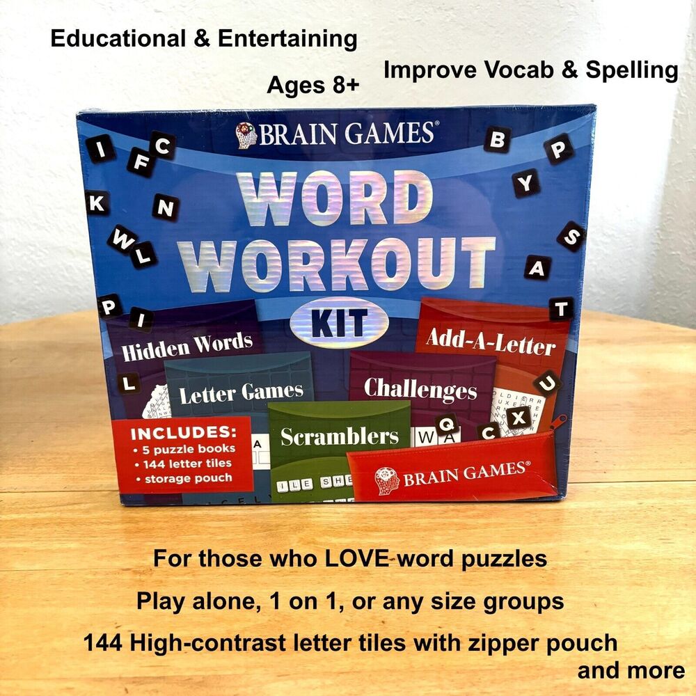 Brain Games Word Workout Kit Age 8+ Spelling Vocab 5 Word Puzzles New Sealed